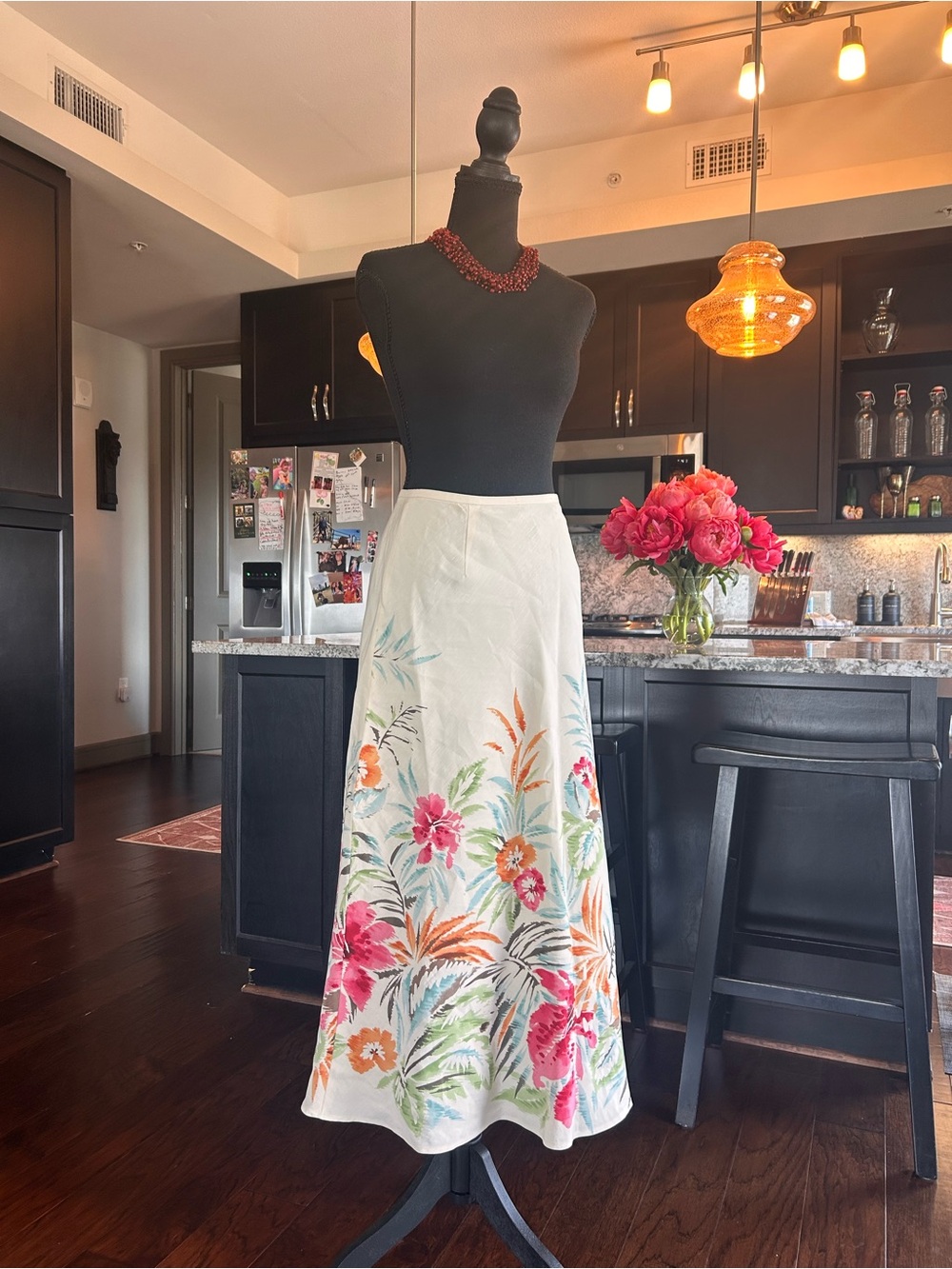 Talbots Cream Maxi Skirt with Pink & Orange Floral Print - Picture 1 of 4